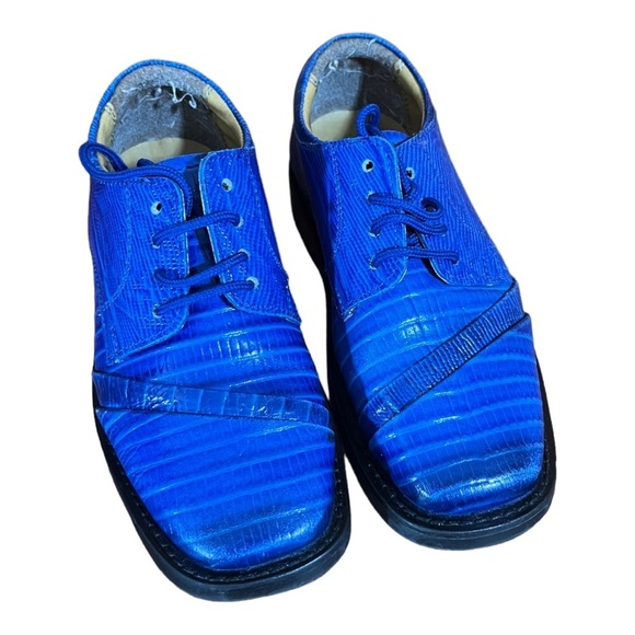 Liberty Blue and Black Dress Shoes with Cap-Toe Design - Picture 5 of 7